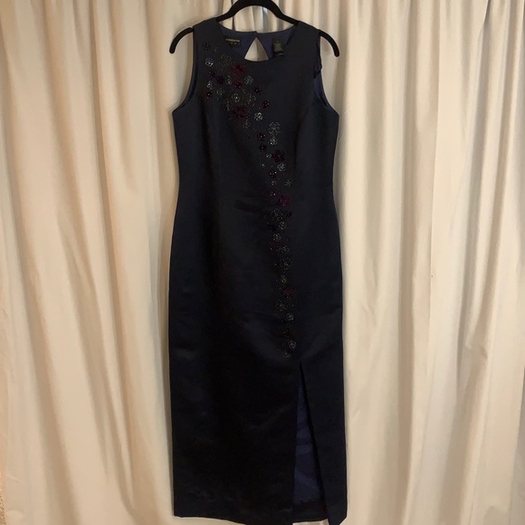 Liz Claiborne navy blue dress with flower beading - Picture 1 of 6